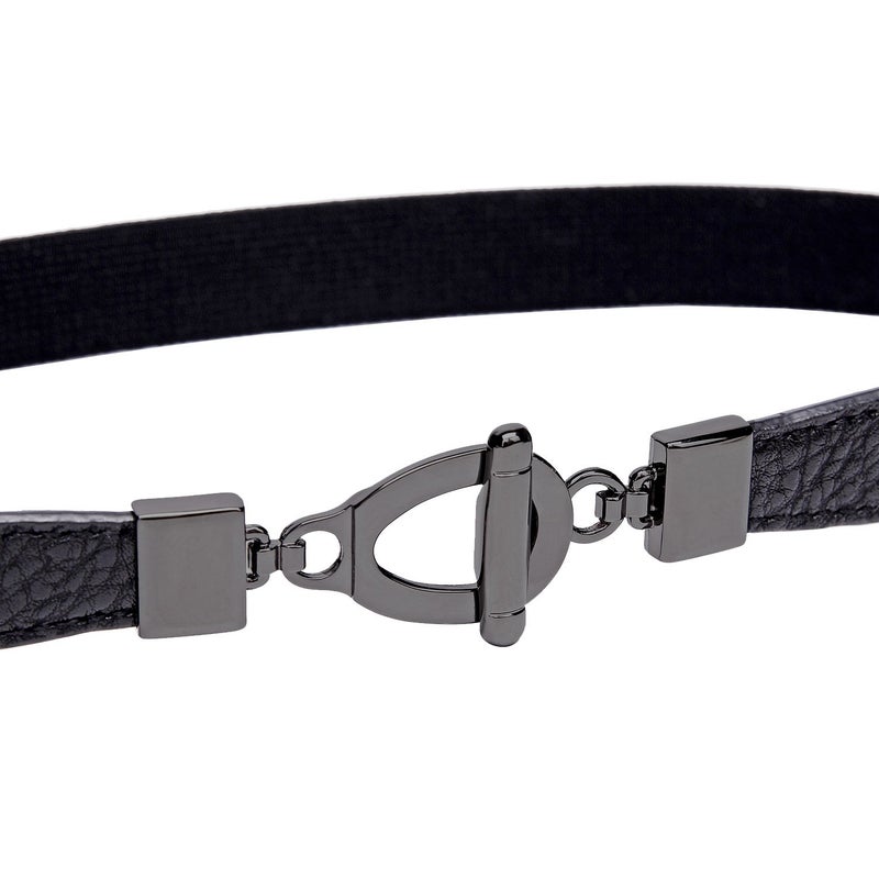 Syuer Womens 0.8" Width Skinny Elastic Waist Belt Stretch Cinch Belt Thin Belt (L-XL (31"-37"), Black (Black Bunckle)) - Image 3